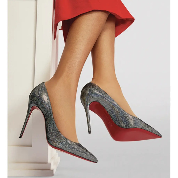 Christian Louboutin Kate 100 Silver Suede Disco Stiletto Pointed Heel Pump 40 - Picture 3 of 12